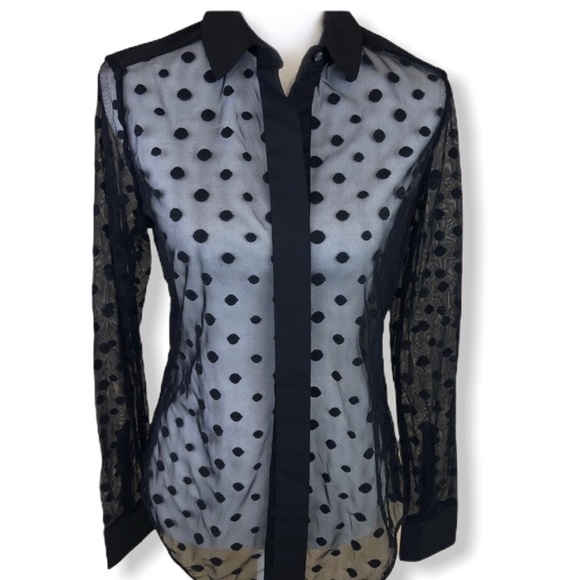Lord & Taylor Black Sheer Dress Dotted Blouse S/P - Picture 1 of 5